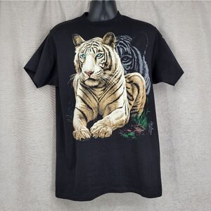 90s Black Graphic Tiger T-Shirt Silkmasters Cliff Bonamie Busch Gardens Medium